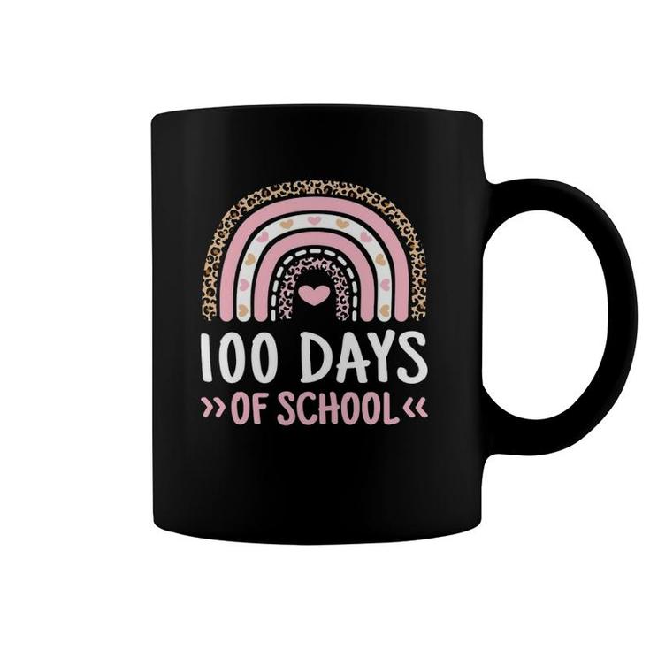 Cute 100Th Day Of School 100 Days Leopard Rainbow Boys Girls Coffee Mug