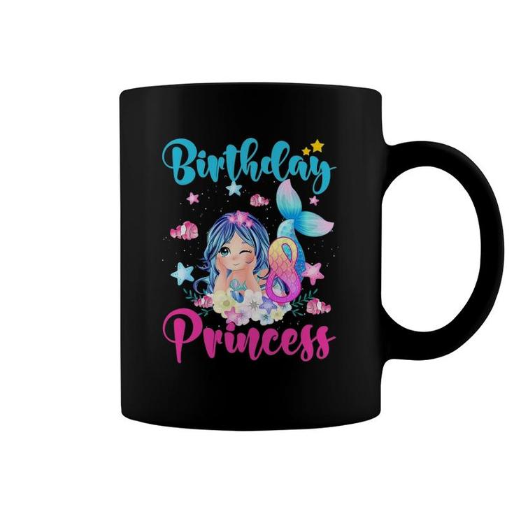 Cute 8 Years Old Princess 8Th Birthday Mermaid Girls Kids Coffee Mug