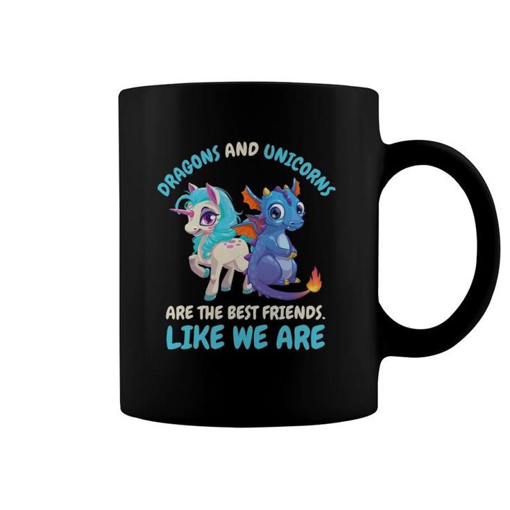 Cute Kids Dragons And Unicorns Best Friends Friendship Gift Coffee Mug