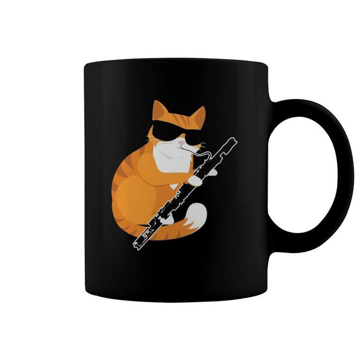 Cute Music Cat Sunglasses Musical Instrument Bassoon Player Coffee Mug