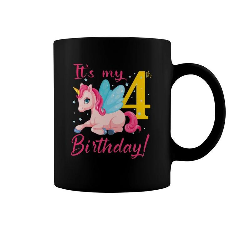 Cute Unicorn It's My 4Th Birthday For Kids Girls Coffee Mug