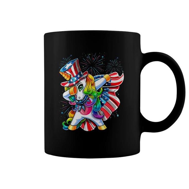 Dabbing Unicorn 4Th Of July American Flag Uncle Sam Girls Coffee Mug