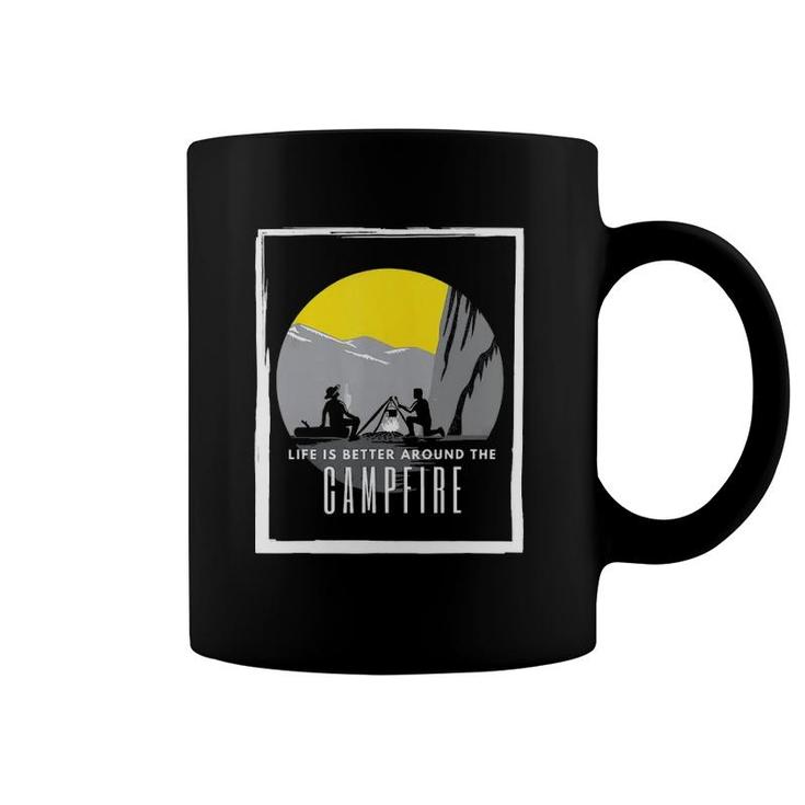 Dad And Son Outdoor Campfire On Mountain Summertime Coffee Mug