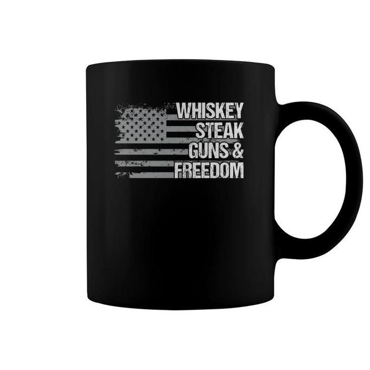 Dad Grandpa Veteran Us Flag Whiskey Steak Guns Freedom Coffee Mug