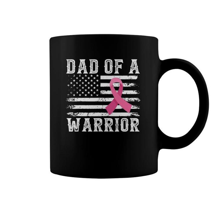 Dad Of Warrior Breast Cancer Usa Flag Pink Ribbon Vintage Coffee Mug