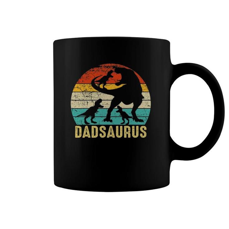 Dad Saurusrex Daddy Dinosaur 3 Three Kids Father's Day Coffee Mug