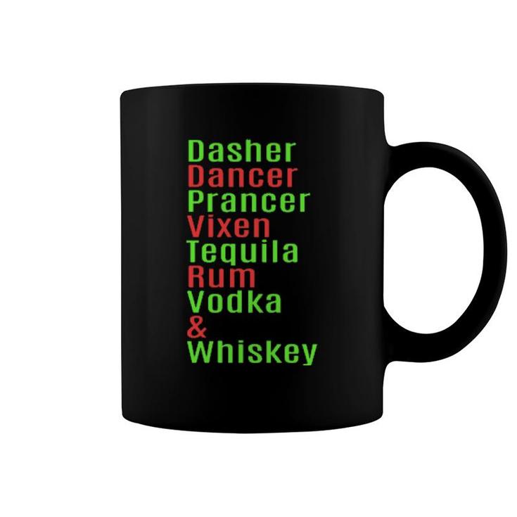 Dasher Dancer Rum Vodka Whiskey Christmas Reindeer Coffee Mug