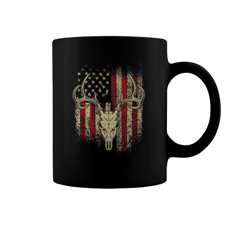 Deer Hunters Deer Skull On American Flag  Coffee Mug
