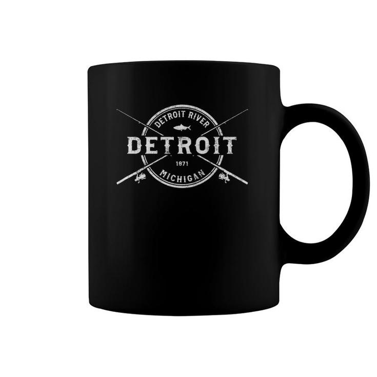 Detroit Mi Vintage Crossed Fishing Rods Coffee Mug