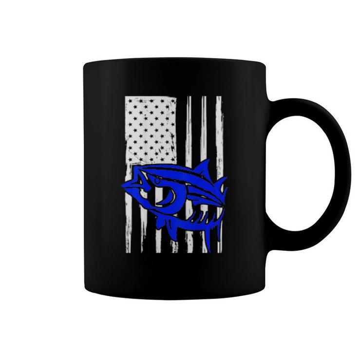 Distressed American Usa Flag Blue Tuna Fish Deep Sea Fishing  Coffee Mug
