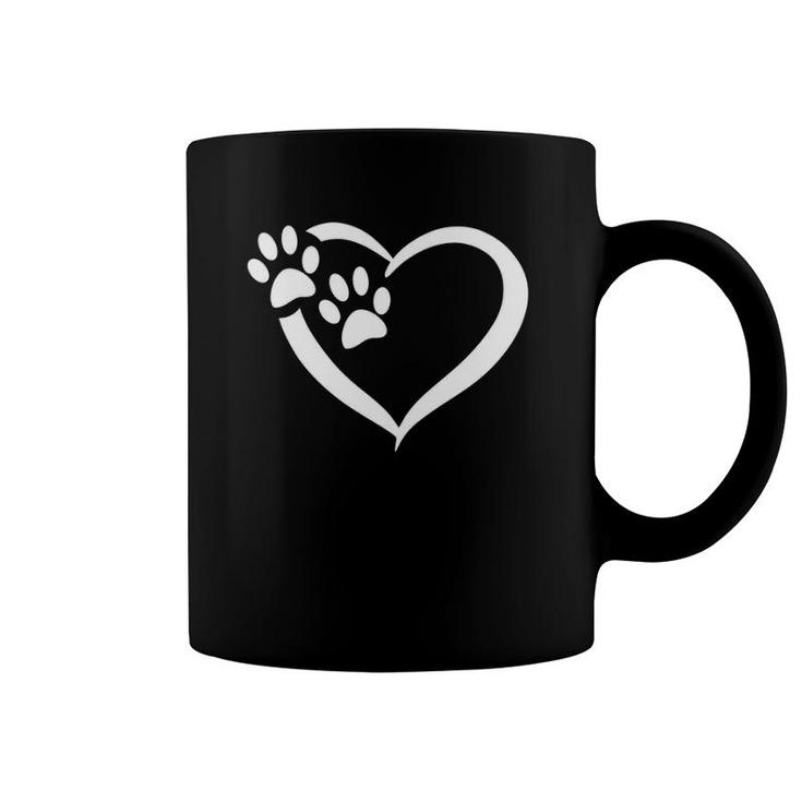 Dog Cat And Animal Lover Heart With Paw Prints Coffee Mug