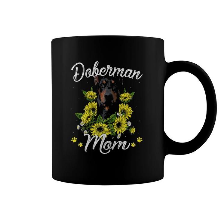 Dog Mom Mother's Day Gift Sunflower Doberman Mom Coffee Mug