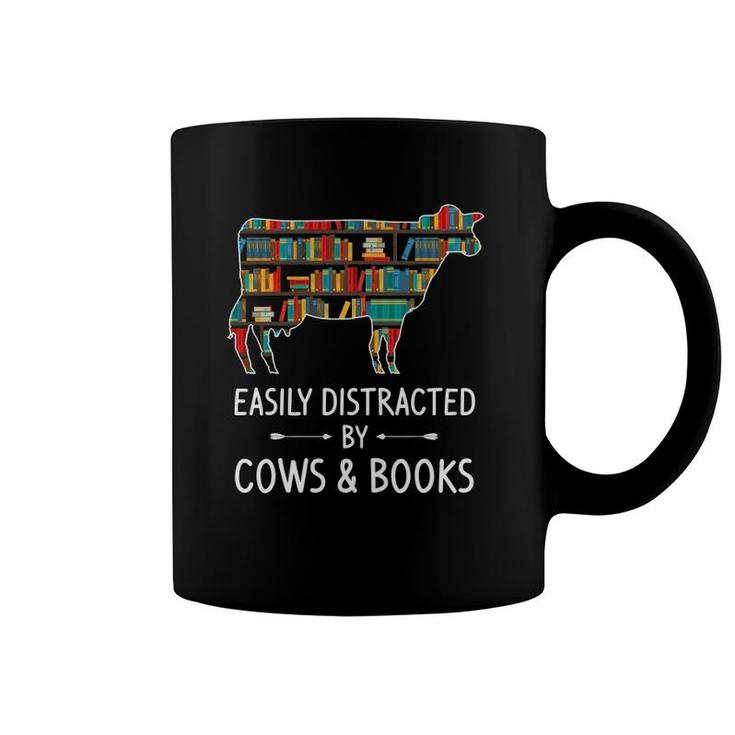 Easily Distracted By Cows & Books Lover Gift Heifer Farm Coffee Mug