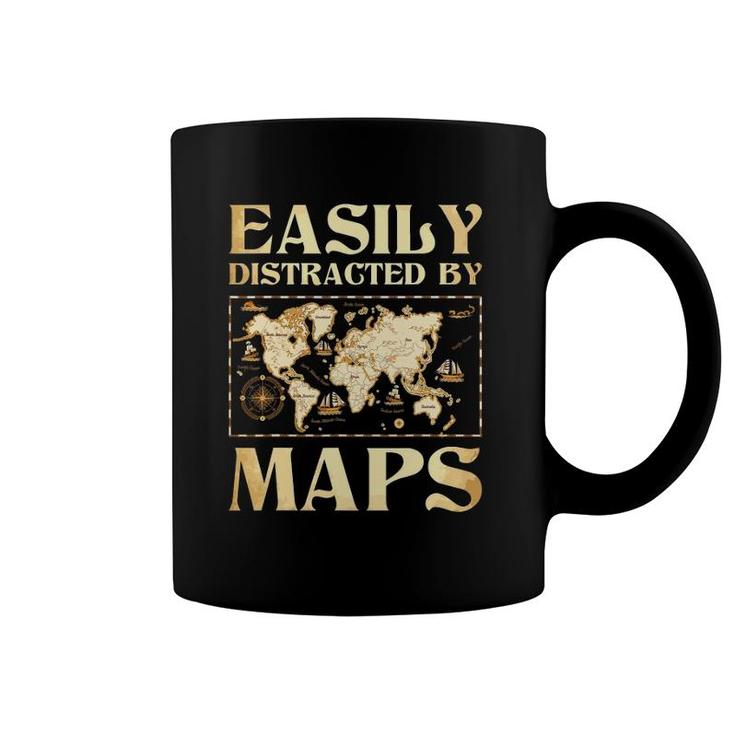 Easily Distracted By Maps - Cartography Geographer Map Lover Coffee Mug