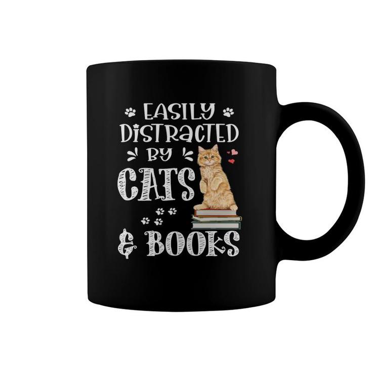Easily Distracted Cats And Books Cat And Book Lovers Coffee Mug