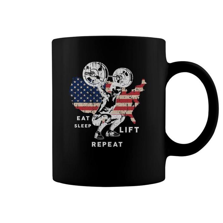 Eat Sleep Lift Repeat Gym American Workout Usa Flag Coffee Mug