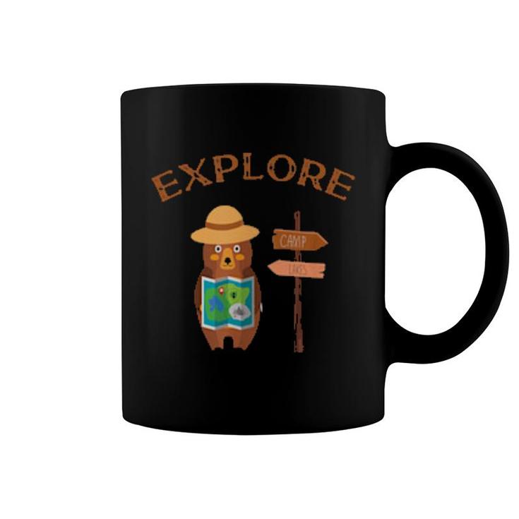 Explorer Backpacking Hiking Bear With Map,Camping And Hiking  Coffee Mug