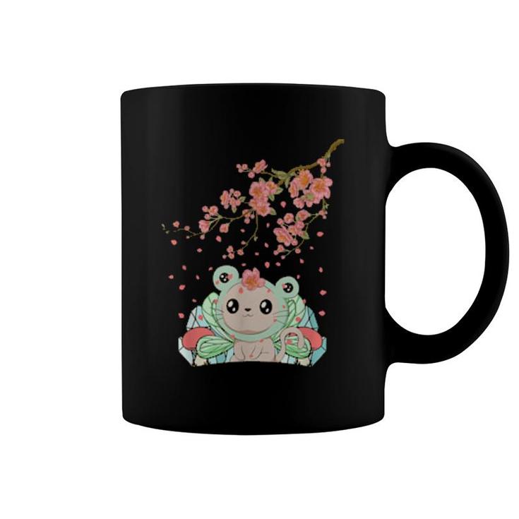 Fairycore Aesthetic Fairy Cat Frog Head Cherry Blossom  Coffee Mug