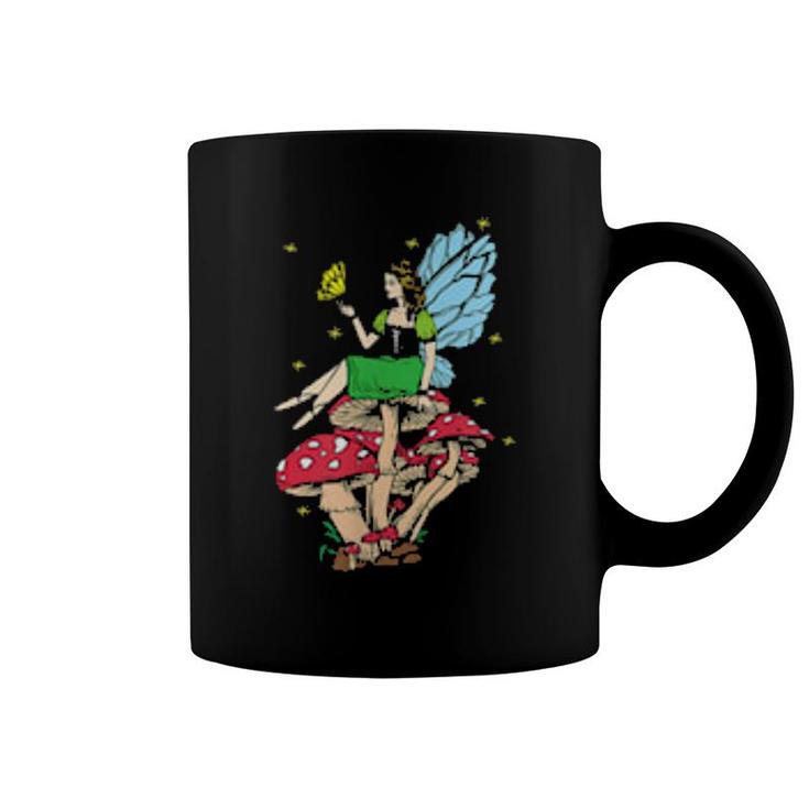 Fairycore Aesthetic Fairy Sitting On A Mushroom Cottagecore  Coffee Mug