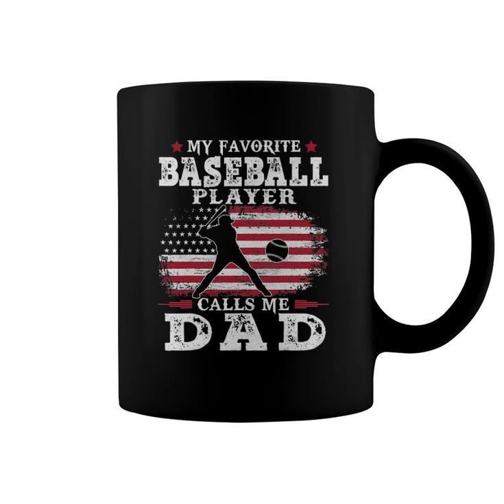 Favorite Baseball Player Calls Me Dad Usa Flag Father's Day Coffee Mug