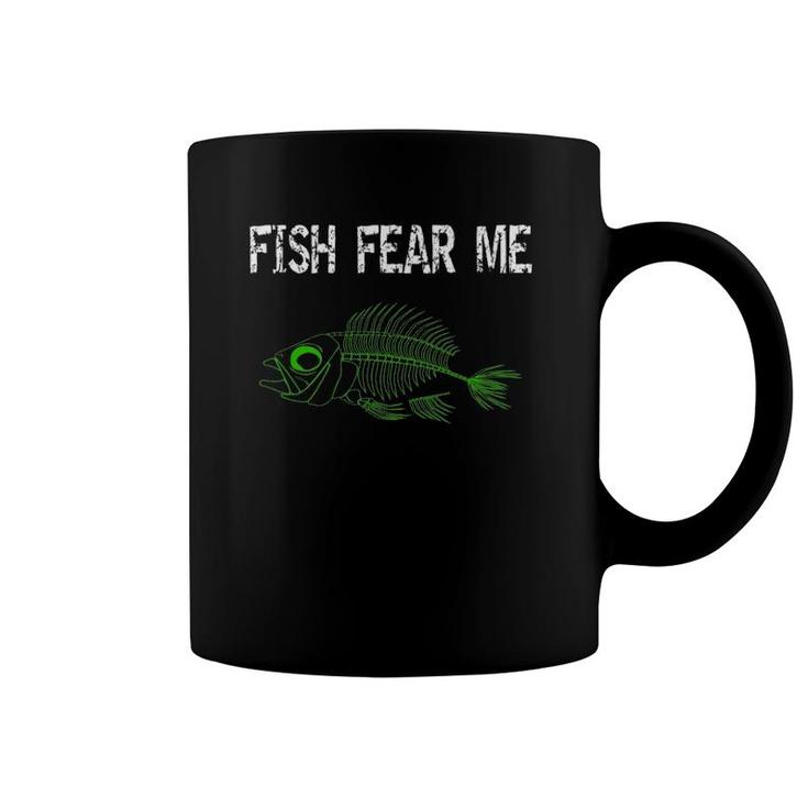 Fish Fear Me Bass Trout Skeleton Fishing Fisherman Coffee Mug