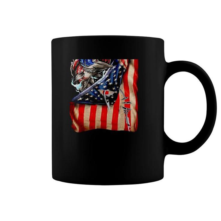 Fishing Fish Hooked American Flag Coffee Mug