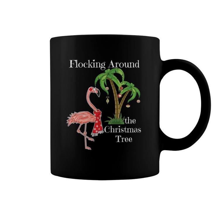 Flocking Around The Christmas Tree Flamingo With Palm Tree Coffee Mug