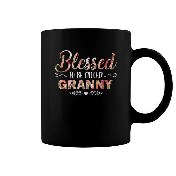 Flower Blessed To Be Called Granny Black Coffee Mug