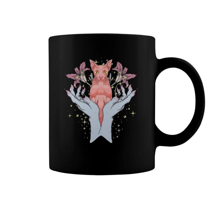 Flowers Occultism Pagan Animal Hamsa Hands Witch Sphynx Cat Coffee Mug