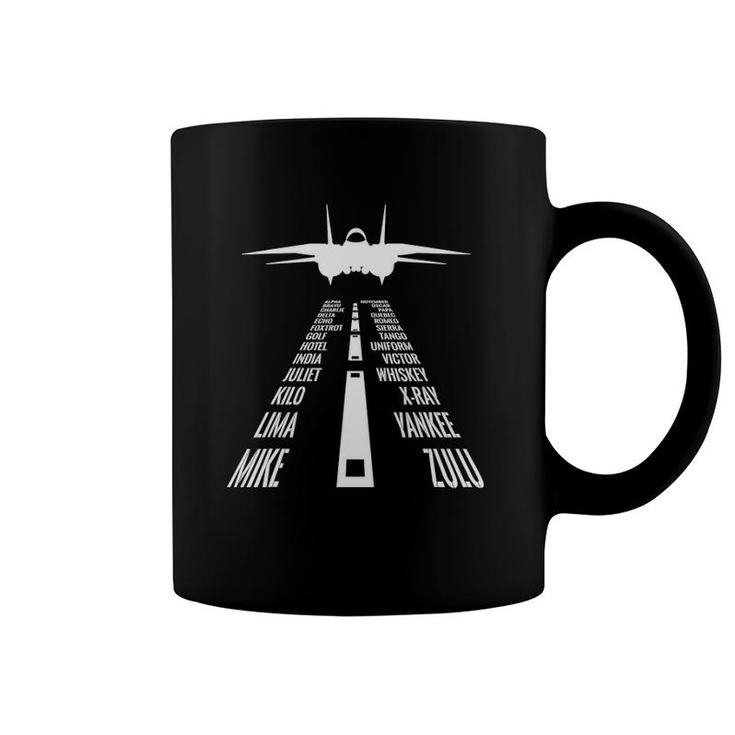Flying F14 Tomcat Pilot Landing Phonetic Alphabet Runway Coffee Mug