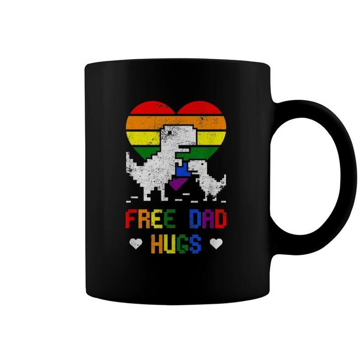 Free Dad Hugs Dinosaur Trex Dino Lgbtq Pride Rex Rainbow Coffee Mug
