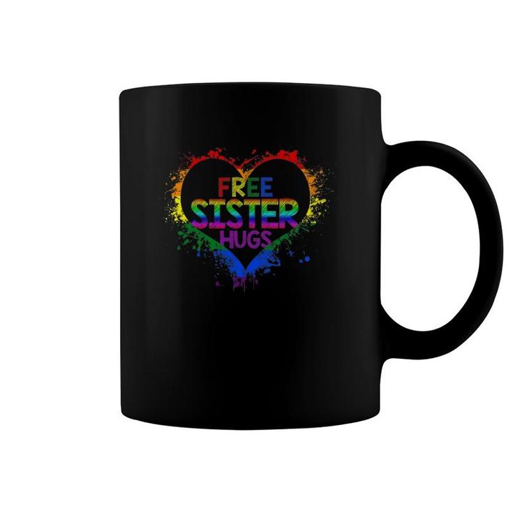 Free Sister Hugs Heart Rainbow Lgbt Pride Womens Coffee Mug