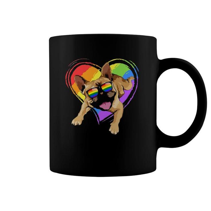 French Bulldog Rainbow Heart Gay Pride LgbtGifts Coffee Mug