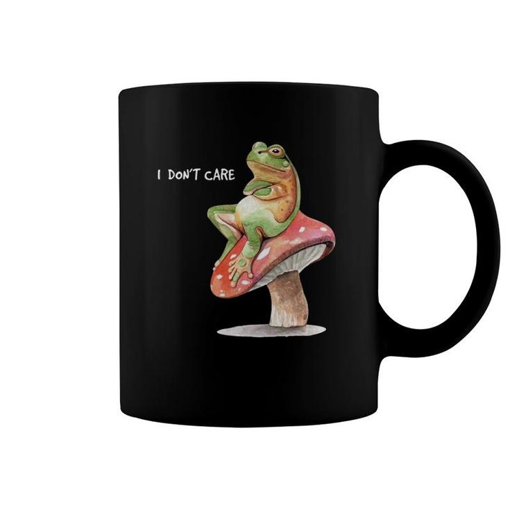 Frog Sitting On Mushroom Saying I Don't Care  Coffee Mug