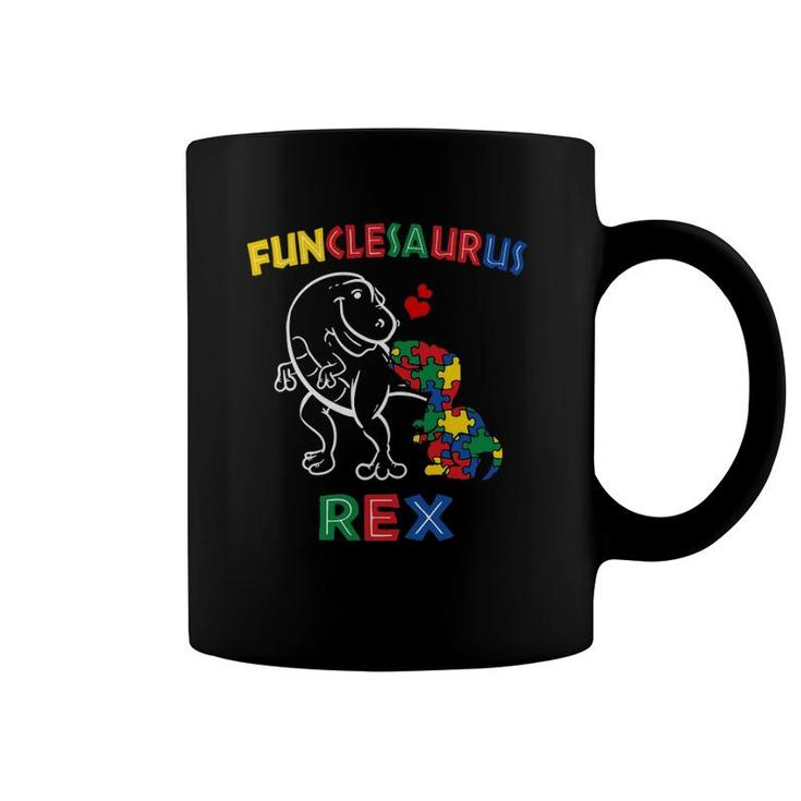 Funclesaurus Autism Awareness Uncle Dinosaur Dino Funcle Tio Coffee Mug