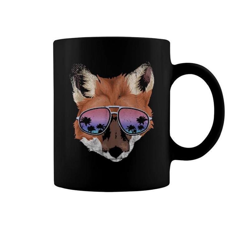 Funny Animal Tropical Summer Palm Trees Cool Sunglasses Fox  Coffee Mug
