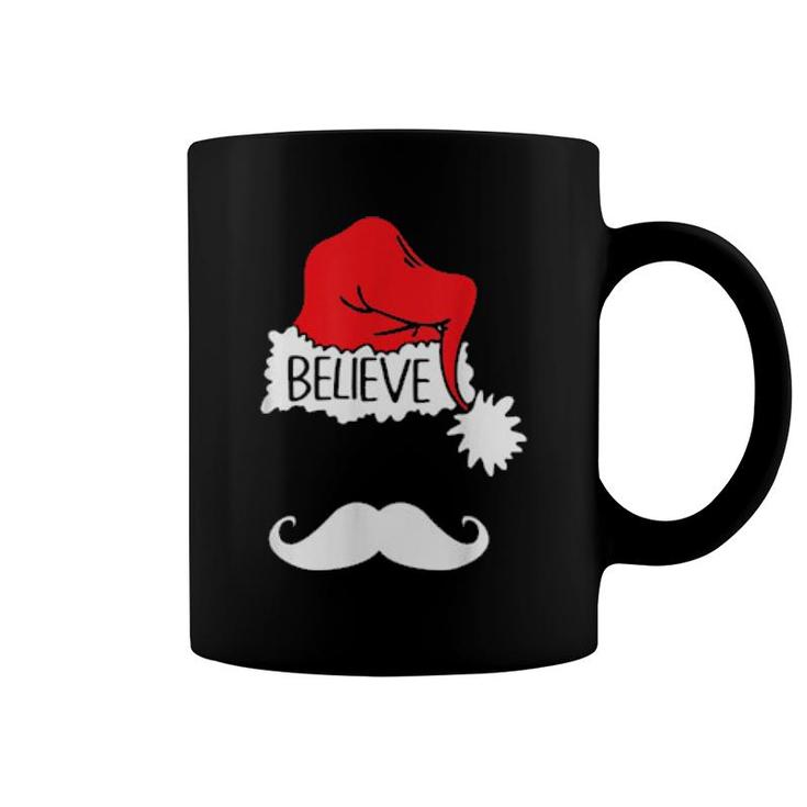Funny Believe Santa Hat White Mustache Family Christmas  Coffee Mug