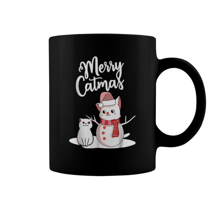 Funny Christmas Merry Catmas Cat Snowcat Snowman Cat  Coffee Mug