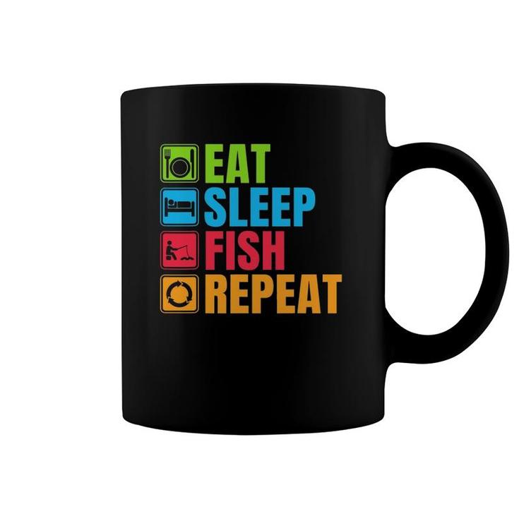 Funny Fishing Gift Eat Sleep Fish Repeat Coffee Mug