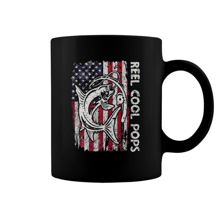 Funny Fishing Grandpa Vintage American Flag Reel Cool Pops Coffee Mug