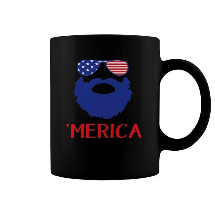 Funny Merica Beard Face And Sunglass Patriotic 4Th July Gift Coffee Mug