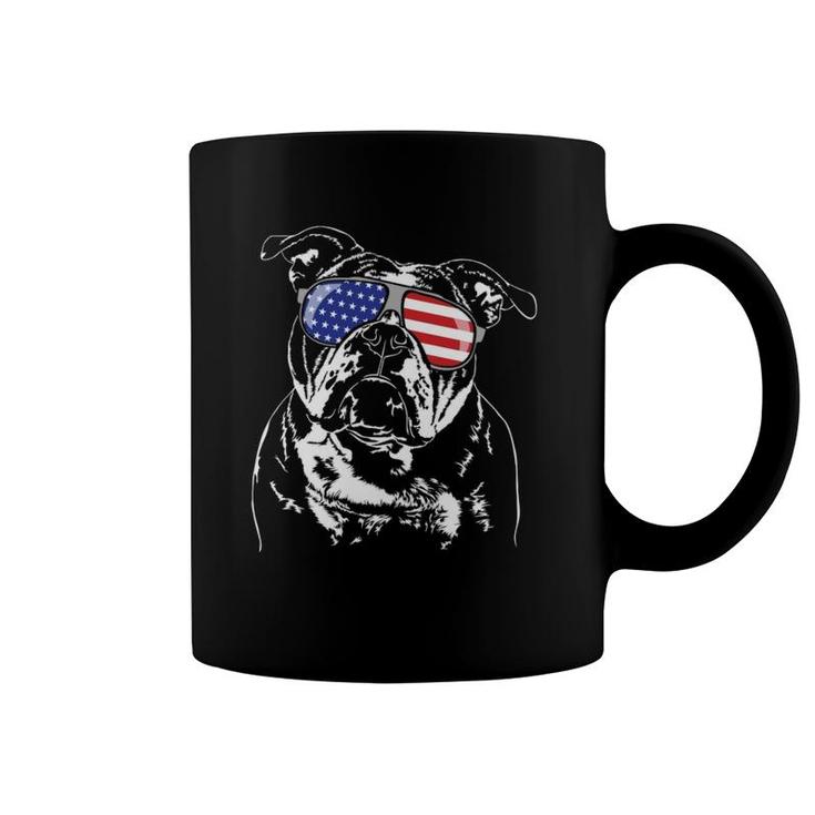 Funny Proud Old English Bulldog American Flag Sunglasses  Coffee Mug