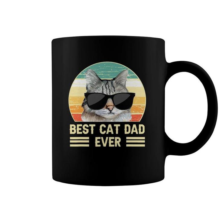 Funny Retro Best Cat Dad Ever , Cat With Sunglasses Coffee Mug