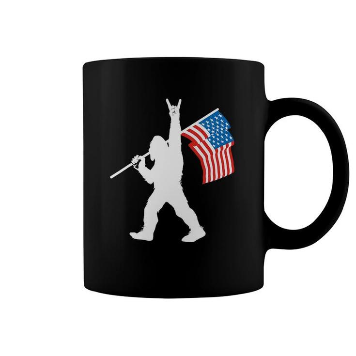 Funny Sasquatch Rock And Roll Usa Flag For Bigfoot Believers Coffee Mug