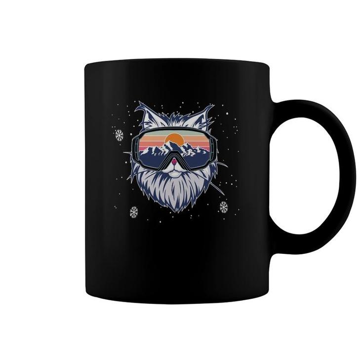 Funny Snowboarding Kitty Cat Skiing Goggles Winter Mountains Coffee Mug