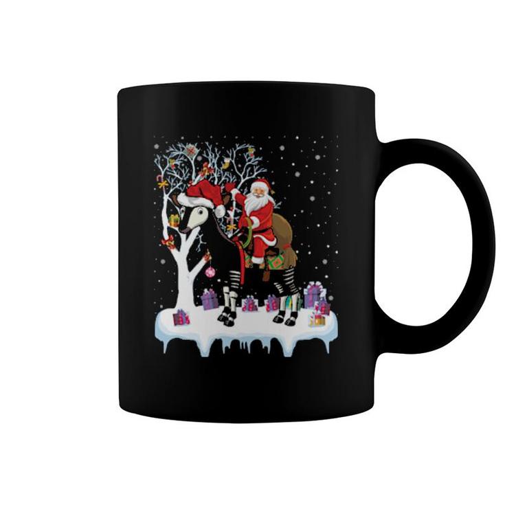 Funny Xmas Lighting Tree Santa Riding Okapi Christmas  Coffee Mug