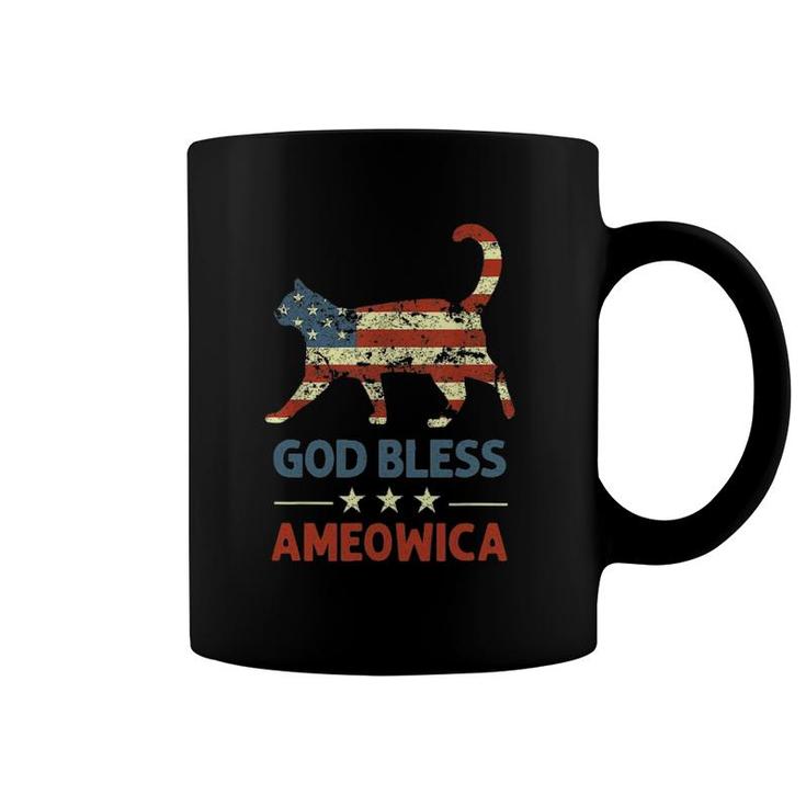 God Bless Ameowica Funny Patriotic Cat 4 July Stars Stripes Coffee Mug