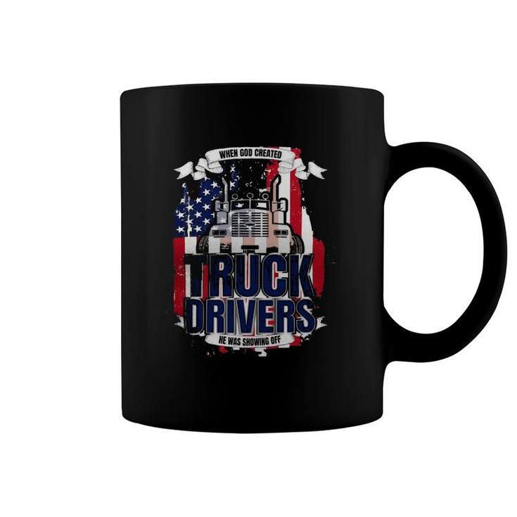God Created Truck Drivers American Flag Coffee Mug