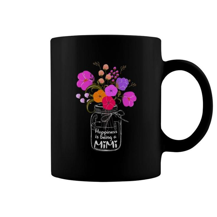 Happiness Is Being A Mimi  Gift For Grandma Mom Flower Coffee Mug