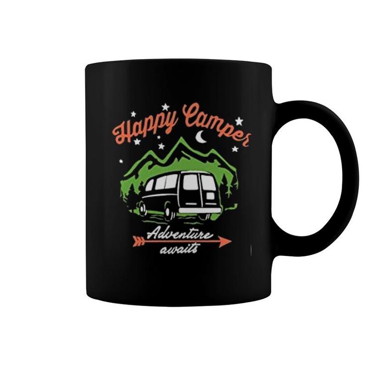 Happy Camper Letter Print Cute Graphic Mountain Climbing Coffee Mug